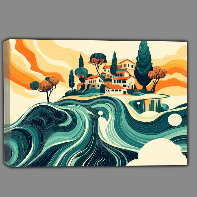 Buy Canvas : (Island with houses and trees sun)