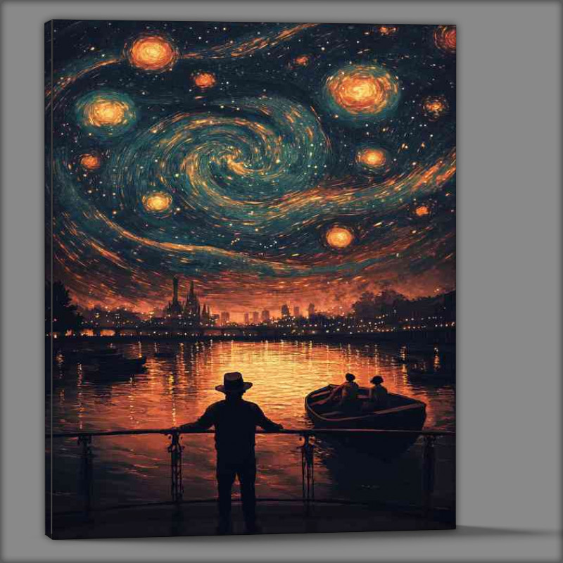 Buy Canvas : (A man stands on the bridge looking at the sea)