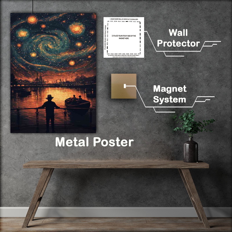 Buy Metal Poster : (A man stands on the bridge looking at the sea)