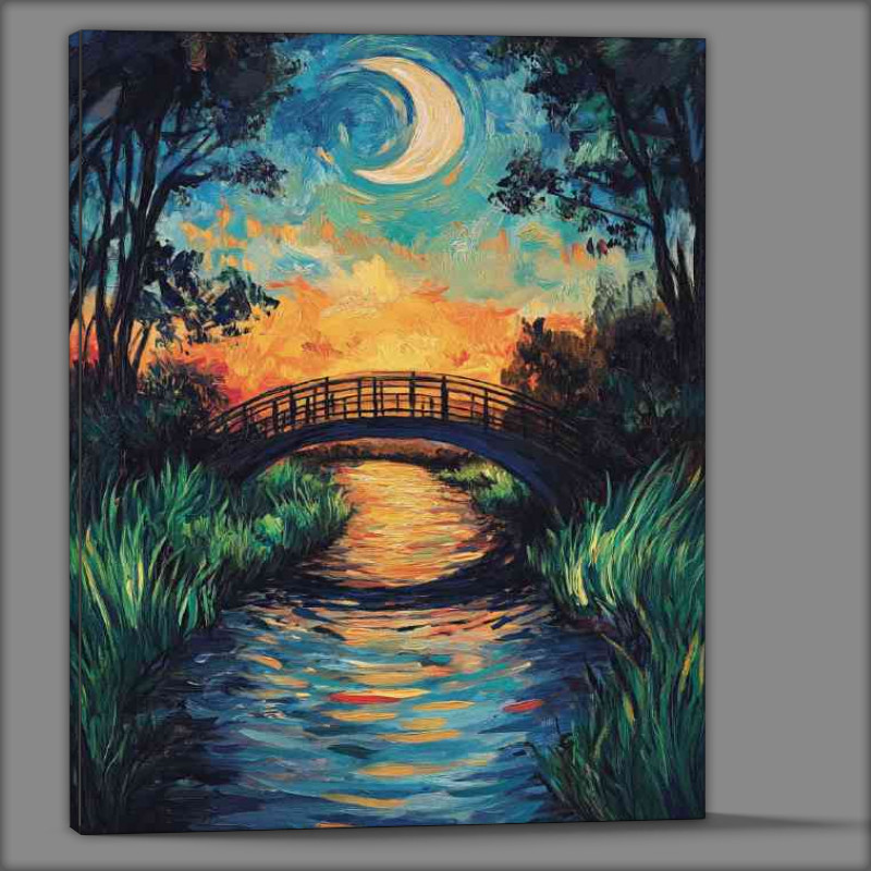 Buy Canvas : (A small bridge over the river surrounded by lush grass)