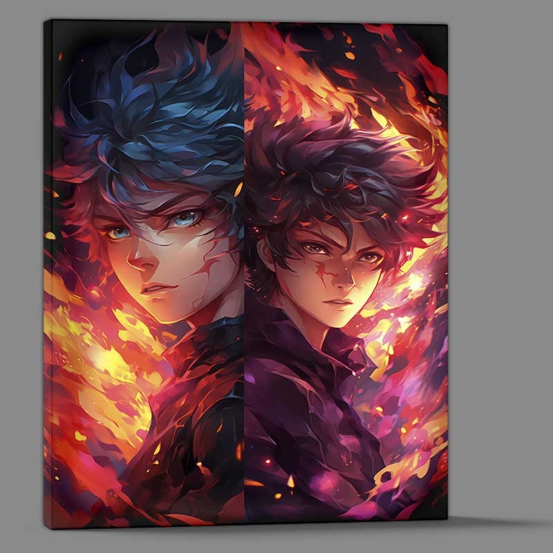 Buy Canvas : (Anime of two boys with fire in the style of dark pink)