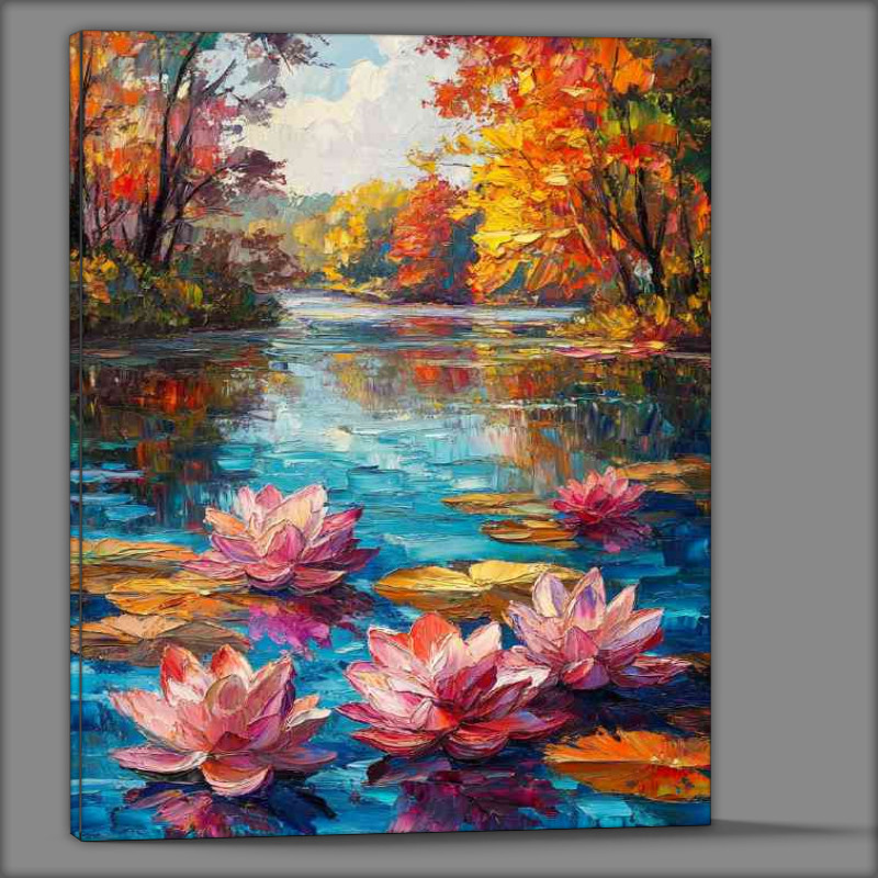 Buy Canvas : (Colorful lotus flowers and leaves floating)