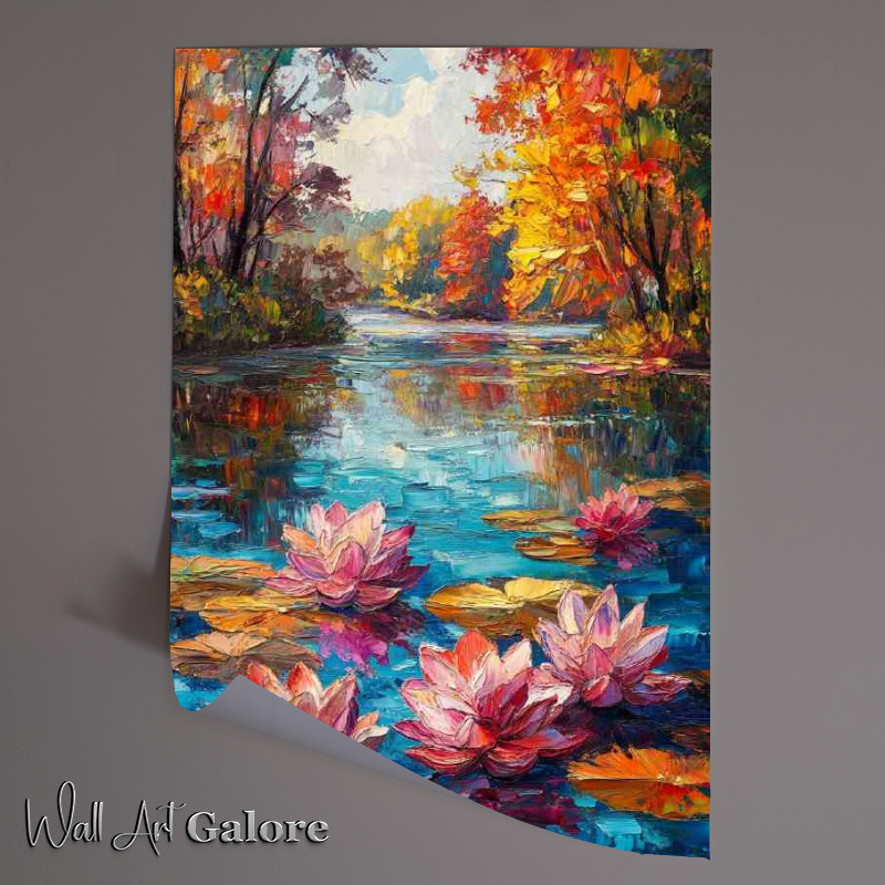 Buy Unframed Poster : (Colorful lotus flowers and leaves floating)