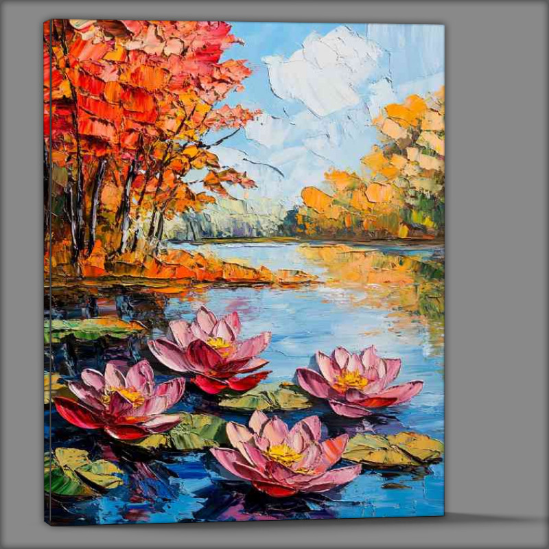 Buy Canvas : (Colorful lotus flowers and leaves floating on the lake)