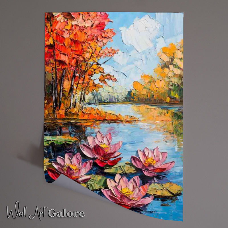 Buy Unframed Poster : (Colorful lotus flowers and leaves floating on the lake)