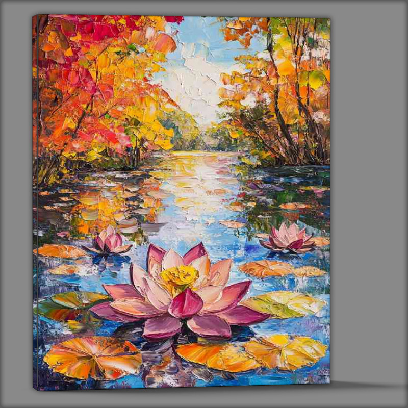 Buy Canvas : (Colorful lotus flowers and leaves floating on the water)