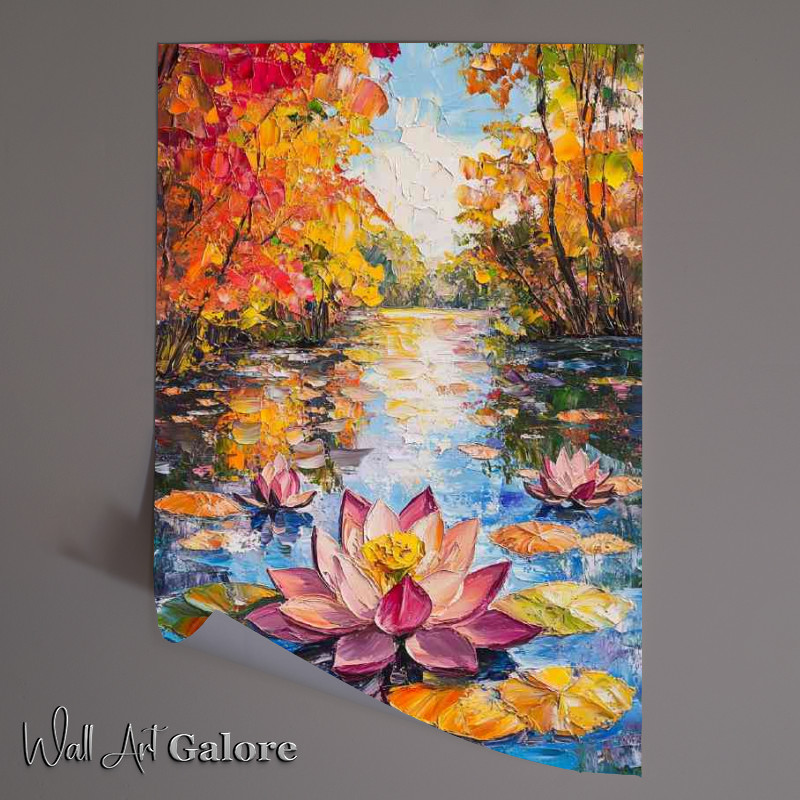 Buy Unframed Poster : (Colorful lotus flowers and leaves floating on the water)