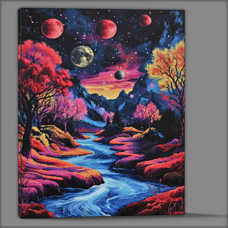 Buy Canvas : (Landscape of vibrant colors featuring flowing live river)
