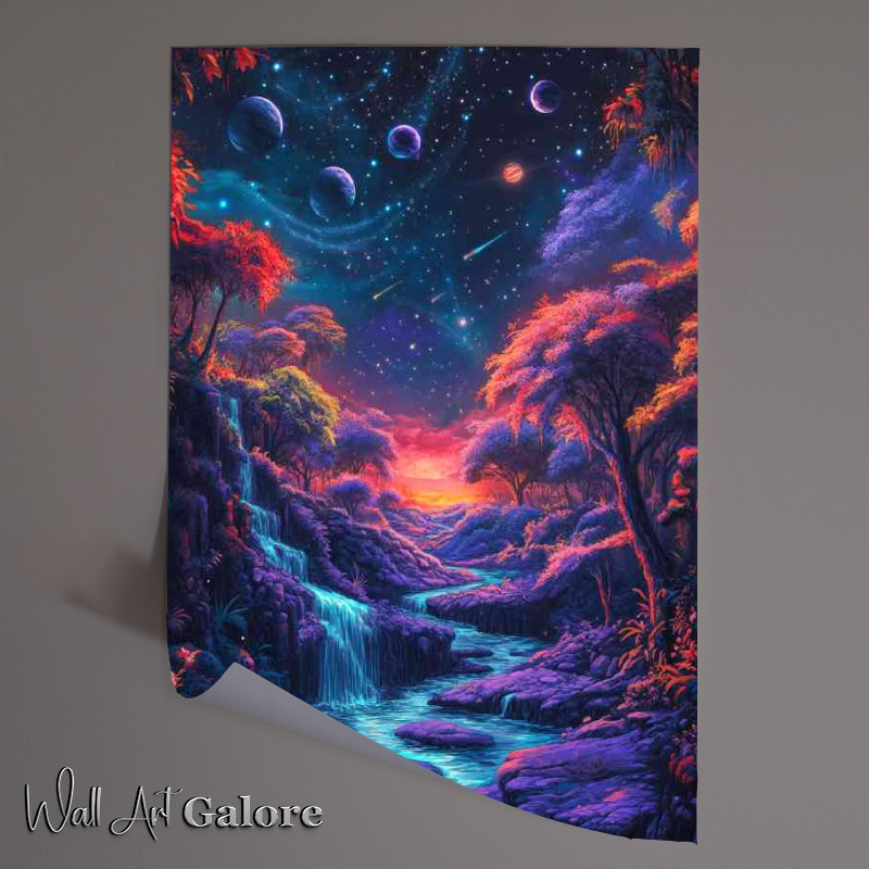 Buy Unframed Poster : (Landscape of vibrant colors featuring flowing waterfalls and rivers)