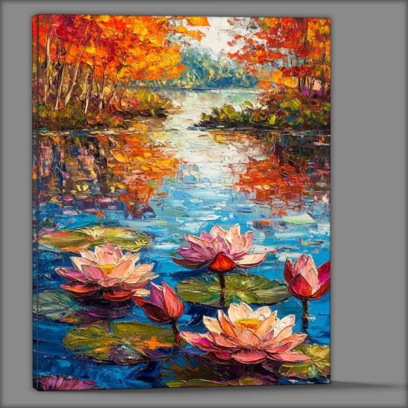 Buy Canvas : (Lotus flowers and leaves floating on the water)