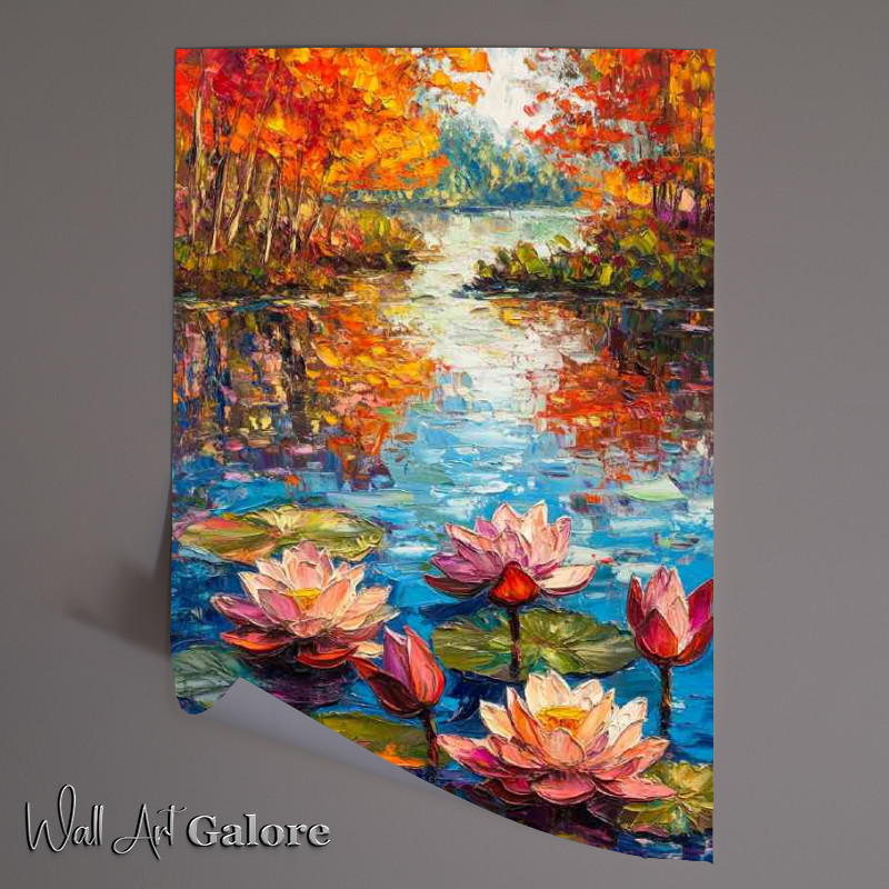 Buy Unframed Poster : (Lotus flowers and leaves floating on the water)