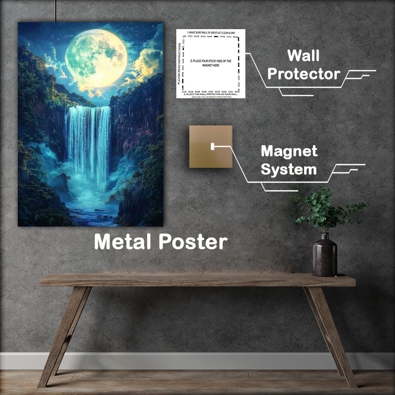 Buy Metal Poster : (Magical waterfall cascades down from the sky)