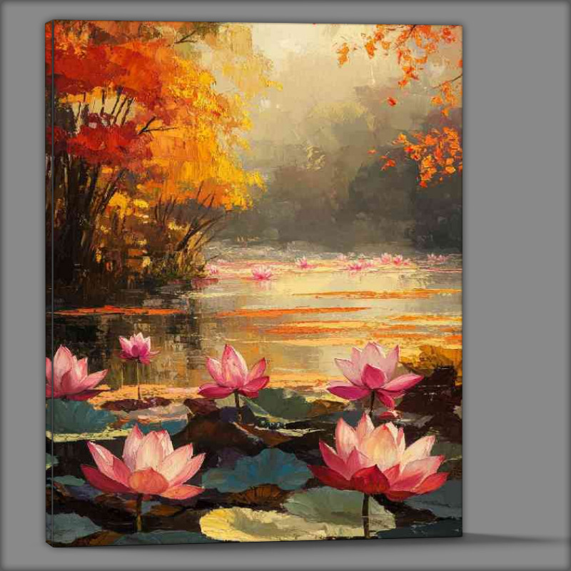 Buy Canvas : (Pond full of colorful lotus flowers with sunlight)