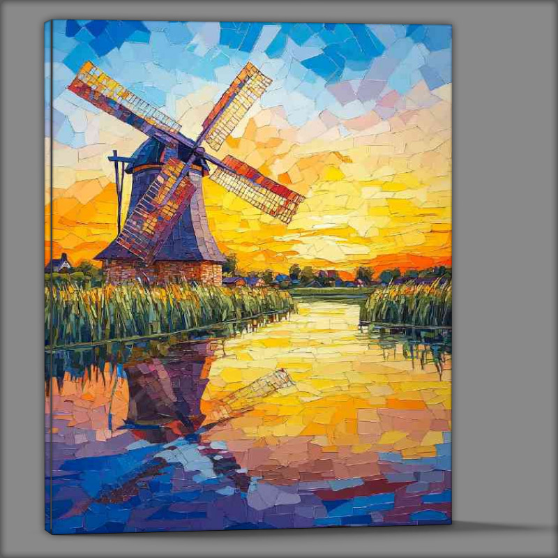 Buy Canvas : (The windmill is located by the river with a colorful)