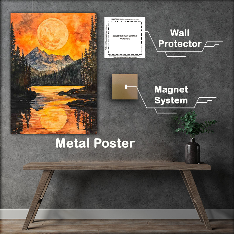 Buy Metal Poster : (Watercolor painting of the full moon)