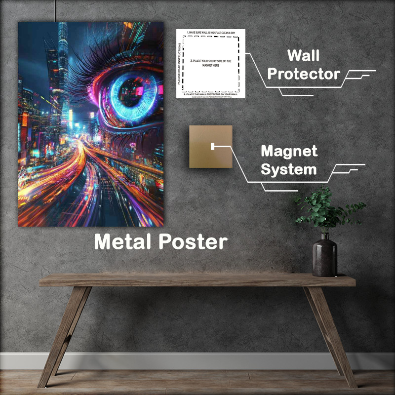 Buy Metal Poster : (Digital art of an eye with the pupil on the highway)