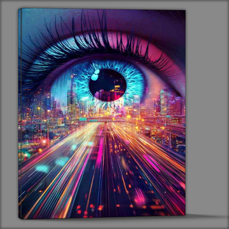 Buy Canvas : (Eye with long eyelashes digital lines of light)