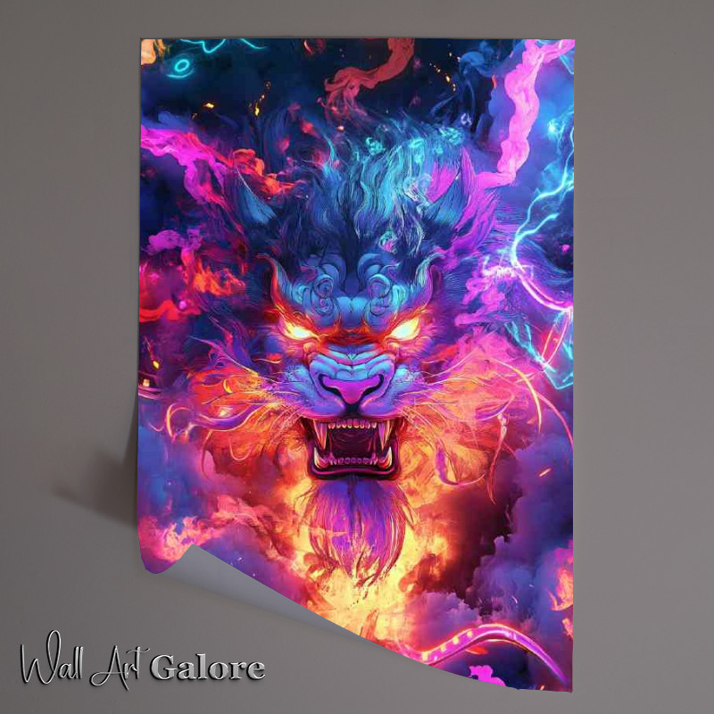 Buy Unframed Poster : (Fierce looking multicolored lion with glowing eyes)