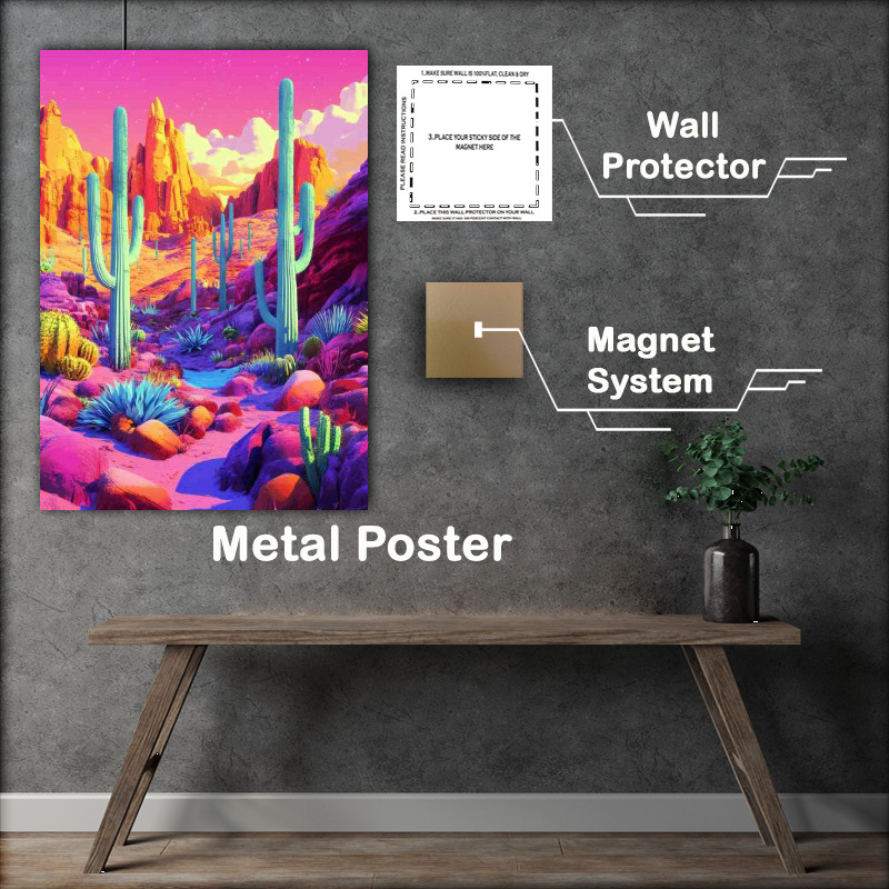 Buy Metal Poster : (Fluid motifs of the desert cacti and surreal)