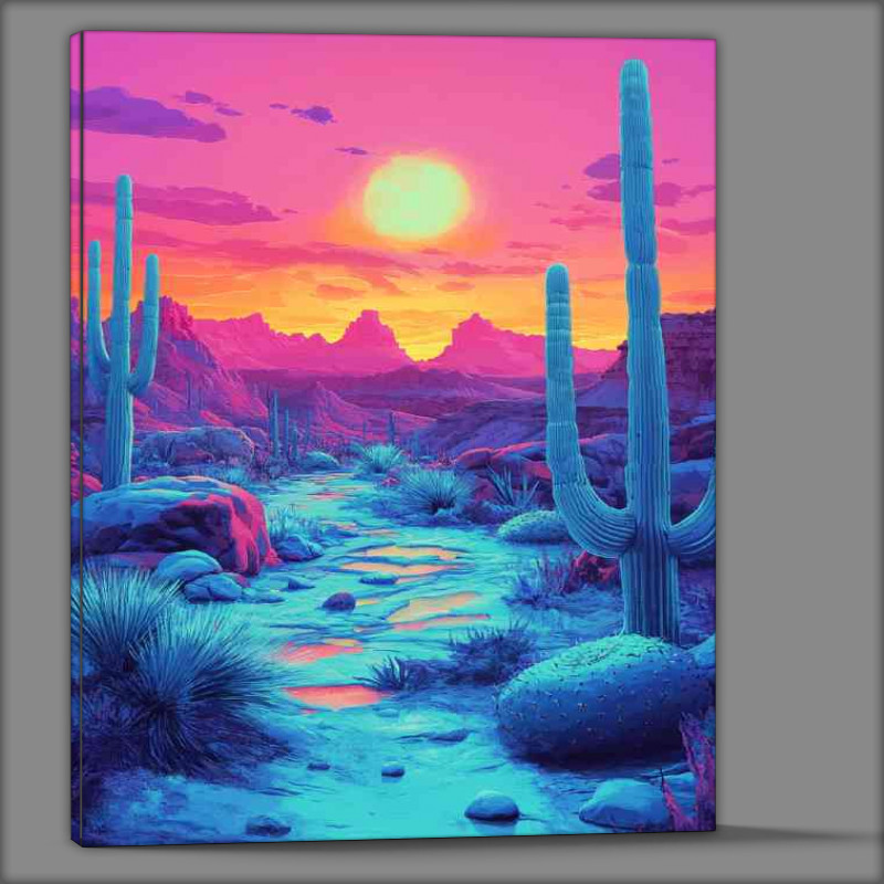 Buy Canvas : (Fluid of the desert cacti and surreal landscape)