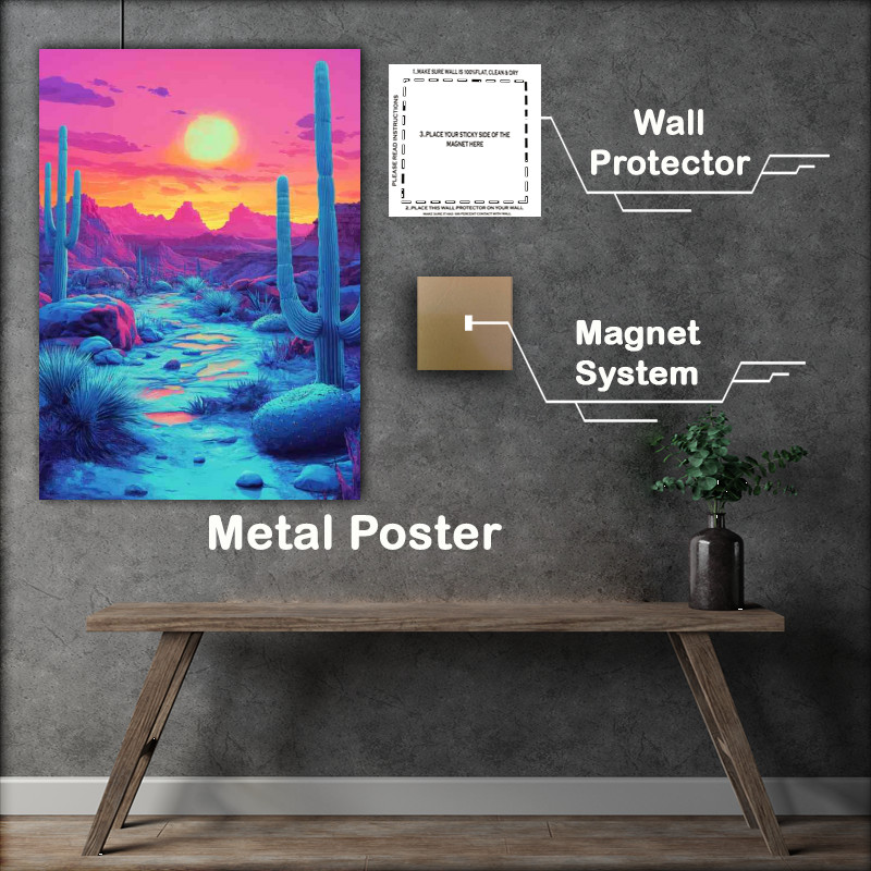 Buy Metal Poster : (Fluid of the desert cacti and surreal landscape)