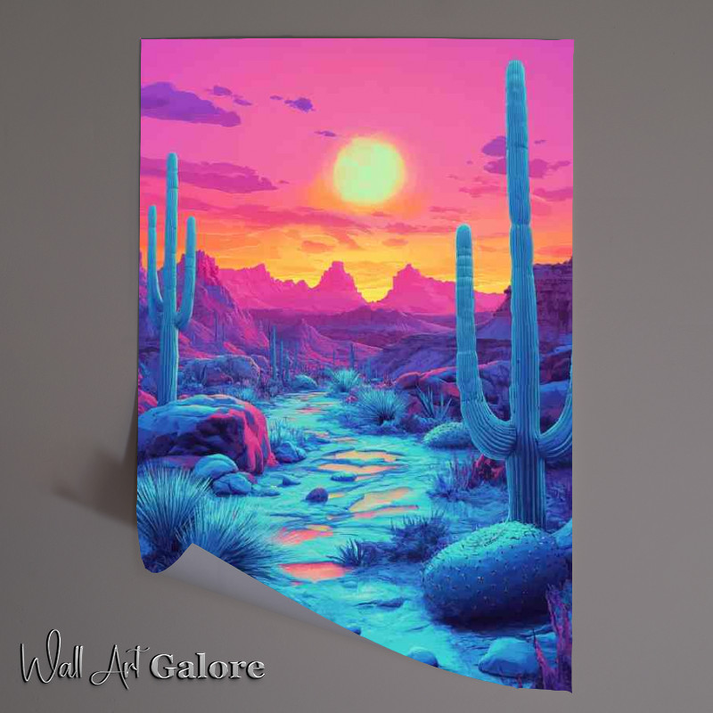 Buy Unframed Poster : (Fluid of the desert cacti and surreal landscape)
