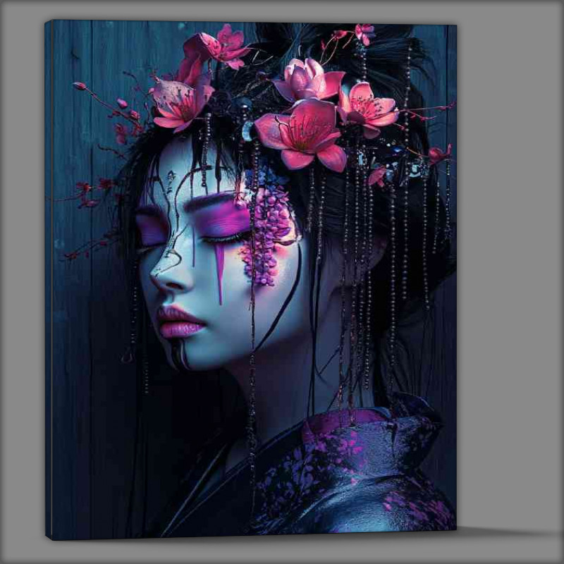 Buy Canvas : (Japanese woman in the style of cyberpunk with pink makeup)