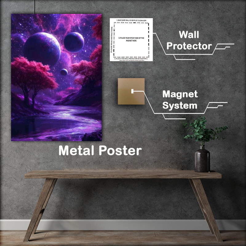 Buy Metal Poster : (Landscape with vibrant colors featuring purple tones)