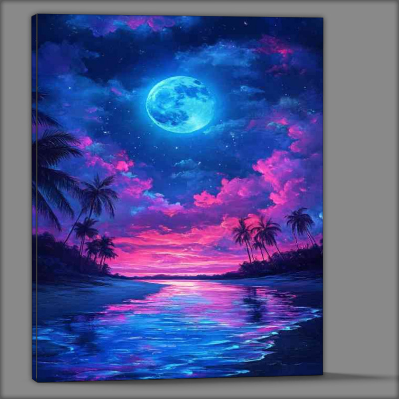 Buy Canvas : (Neon moon and blue sky neon clouds)