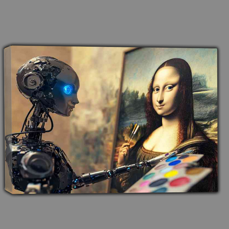 Buy Canvas : (AI robot with blue eyes painting the Mona lisa)