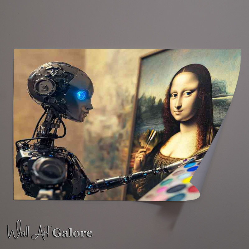 Buy Unframed Poster : (AI robot with blue eyes painting the Mona lisa)