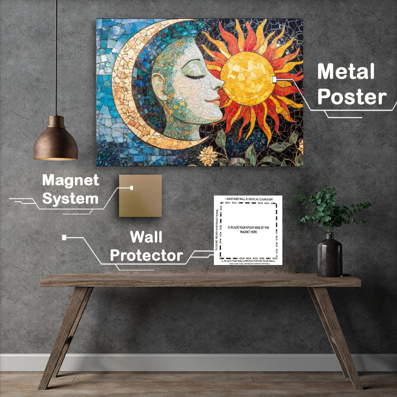 Buy Metal Poster : (Beautiful detailed painting of the moon and sun)