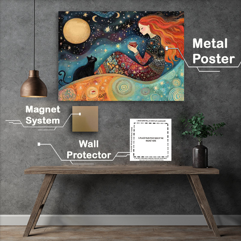 Buy Metal Poster : (Beautiful woman with long red hair sitting on the hils)