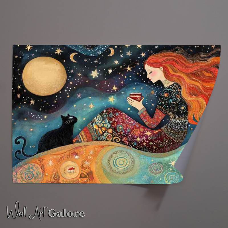 Buy Unframed Poster : (Beautiful woman with long red hair sitting on the hils)