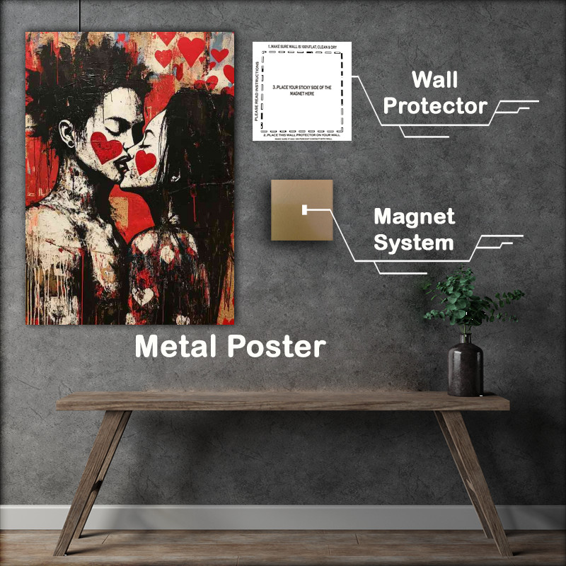 Buy Metal Poster : (A painting of two lovers kissing)