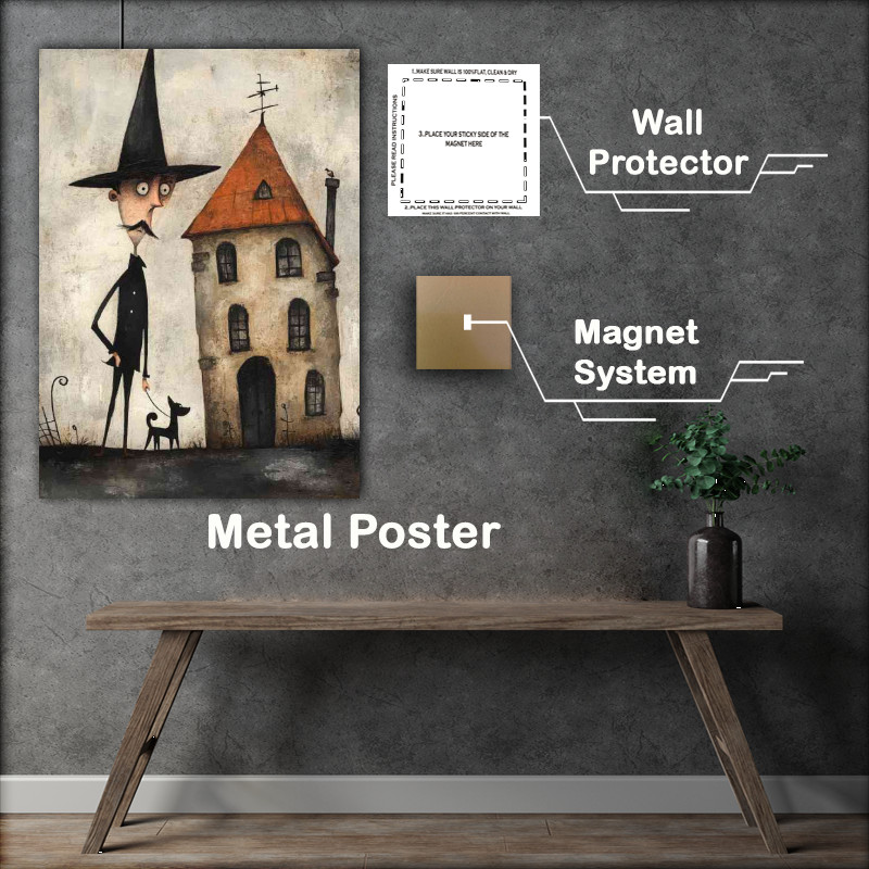 Buy Metal Poster : (A tall thin man with a pointy hat and black suit walk)