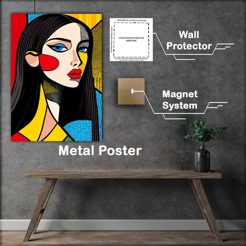 Buy Metal Poster : (Beautiful woman with long black hair full-bodied pop art)