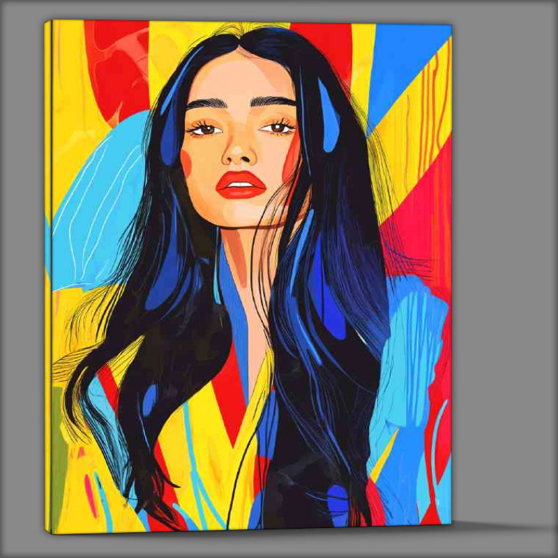 Buy Canvas : (Beautiful woman with long black hair pop art)