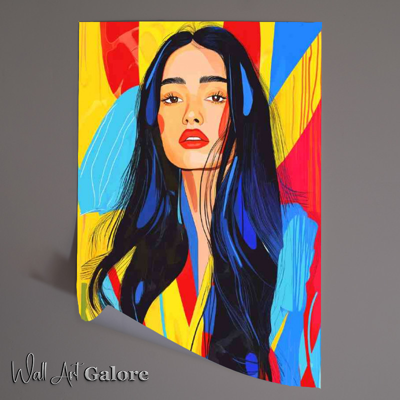 Buy Unframed Poster : (Beautiful woman with long black hair pop art)