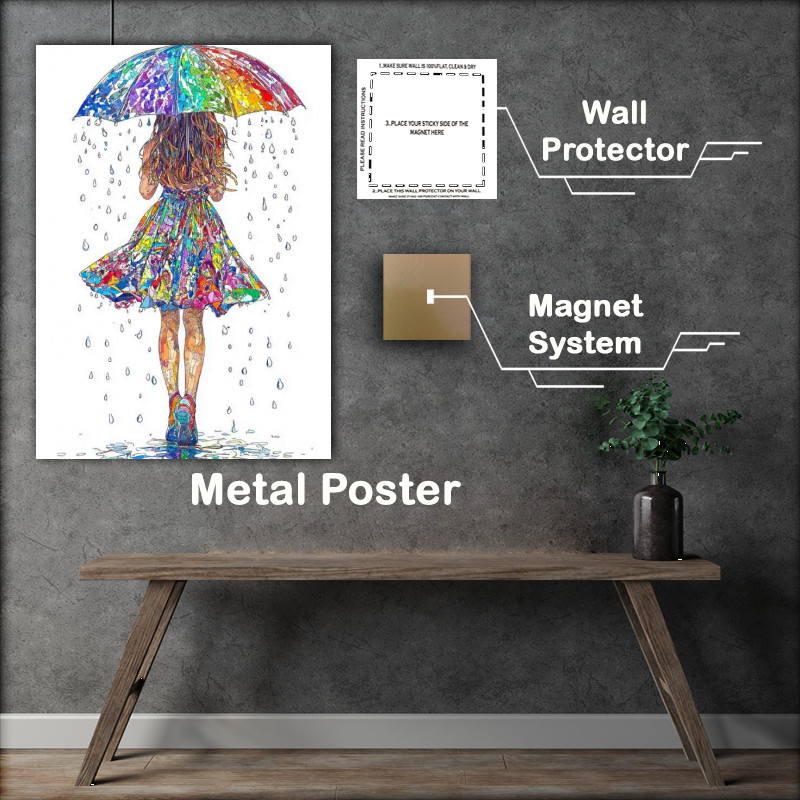 Buy Metal Poster : (Colorful girl with an umbrella)