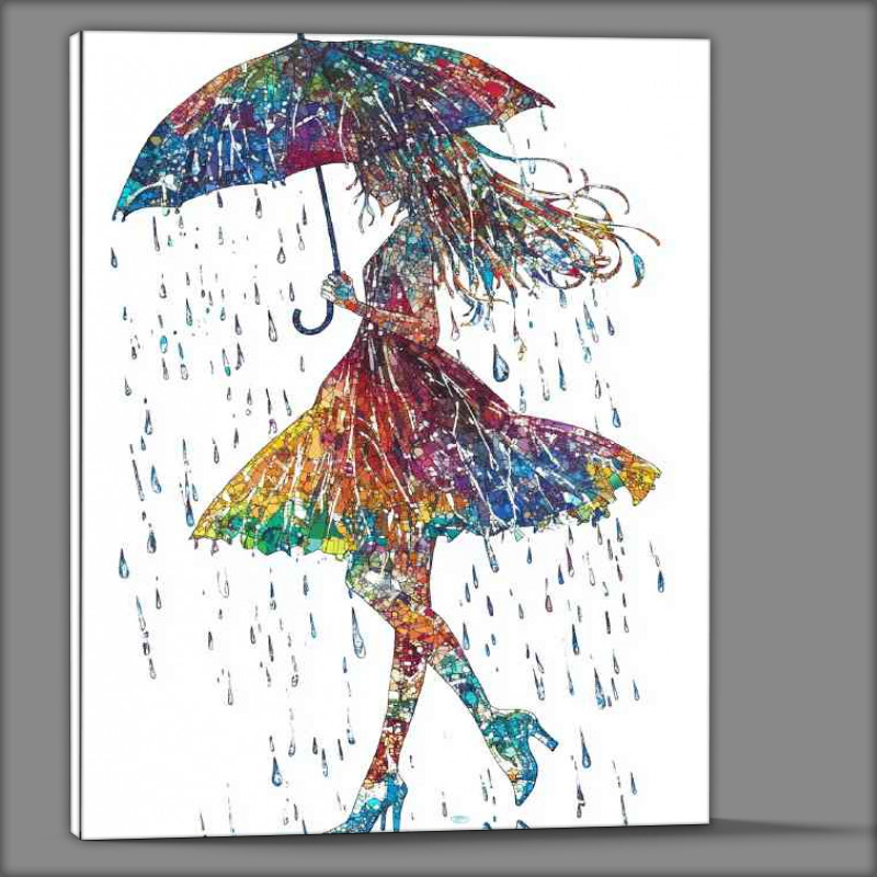 Buy Canvas : (Colorful girl with an umbrella in the style of mosaic)