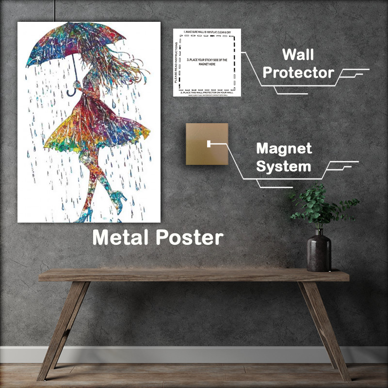Buy Metal Poster : (Colorful girl with an umbrella in the style of mosaic)