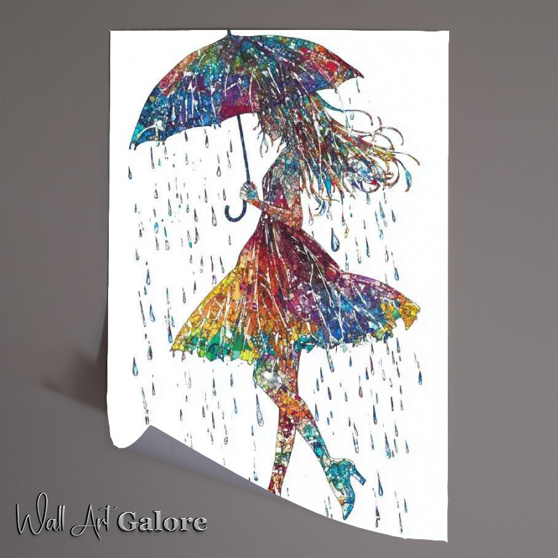 Buy Unframed Poster : (Colorful girl with an umbrella in the style of mosaic)