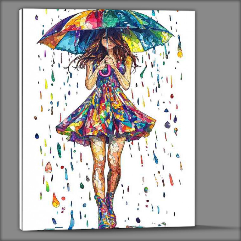 Buy Canvas : (Colorful girl with an umbrella splashed mosaic)
