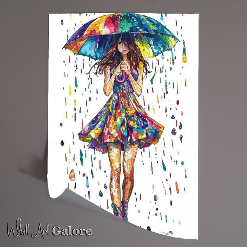 Buy Unframed Poster : (Colorful girl with an umbrella splashed mosaic)