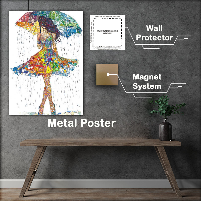 Buy Metal Poster : (Girl with an umbrella in the rain)