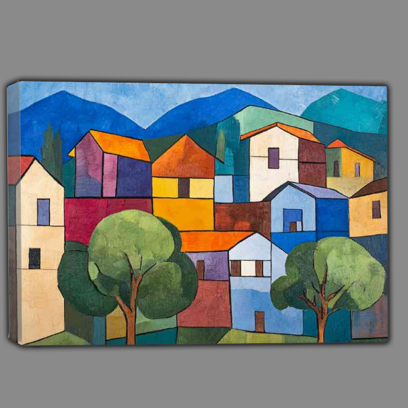 Buy Canvas : (Cubist painting of a small town)