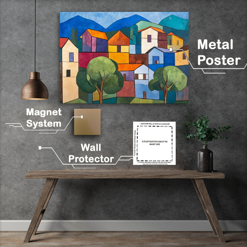 Buy Metal Poster : (Cubist painting of a small town)