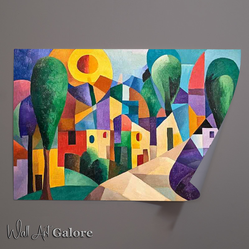 Buy Unframed Poster : (Cubist painting of a small town with trees)
