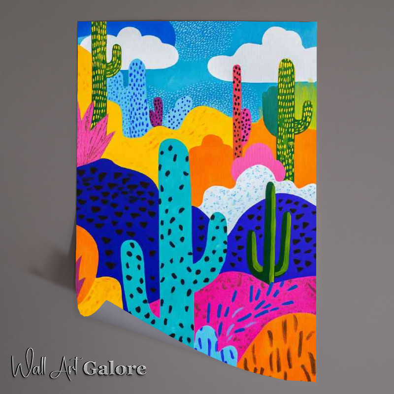 Buy Unframed Poster : (A bold and colorful pattern of cacti in the desert)